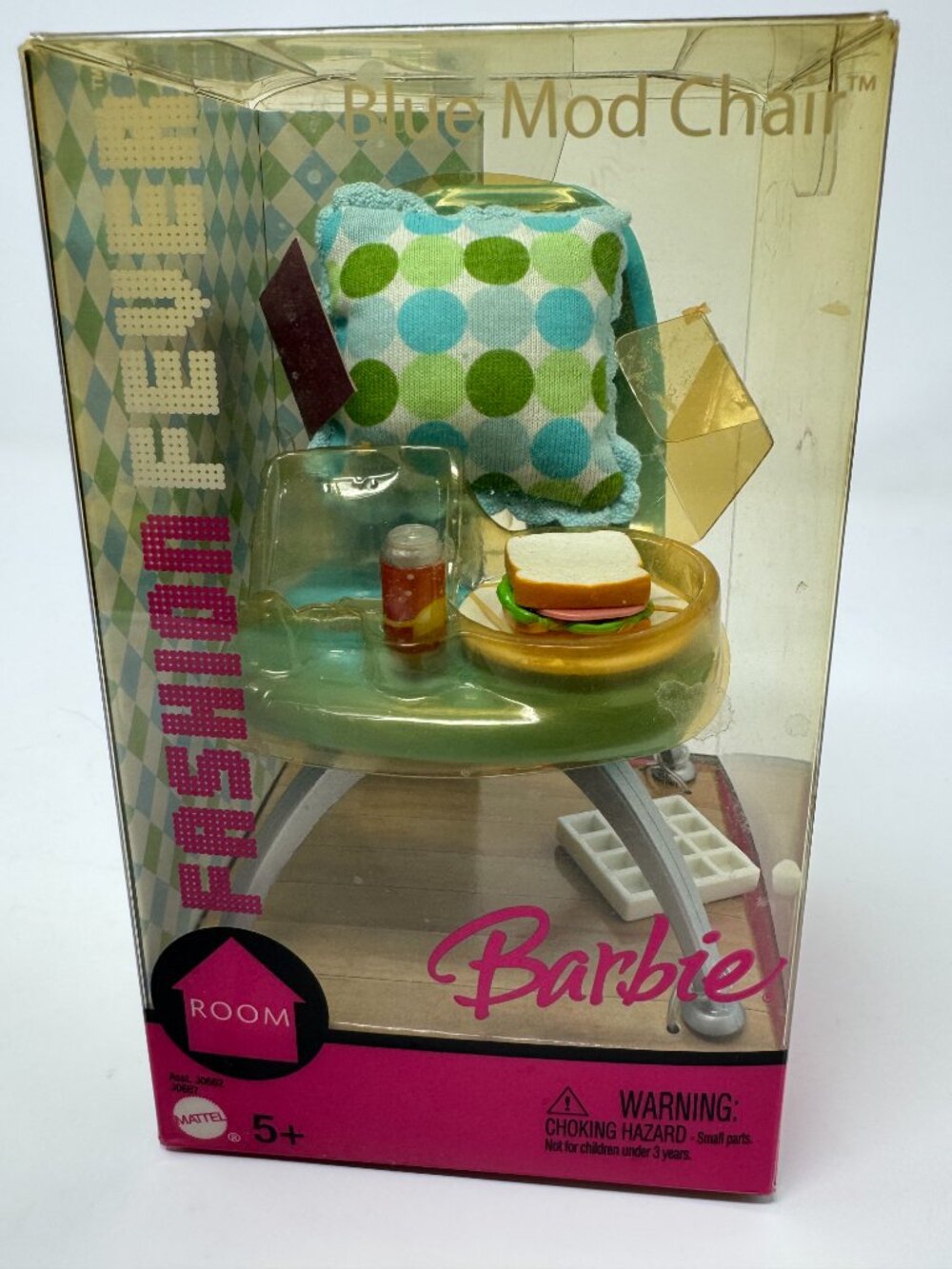 Vintage 2005 Barbie Fashion Fever Blue Mod Chair J0667 NRFB Doll Furniture